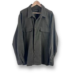 Carlucci Men's L Button Front Shirt Jacket Olive Green Faux Suede